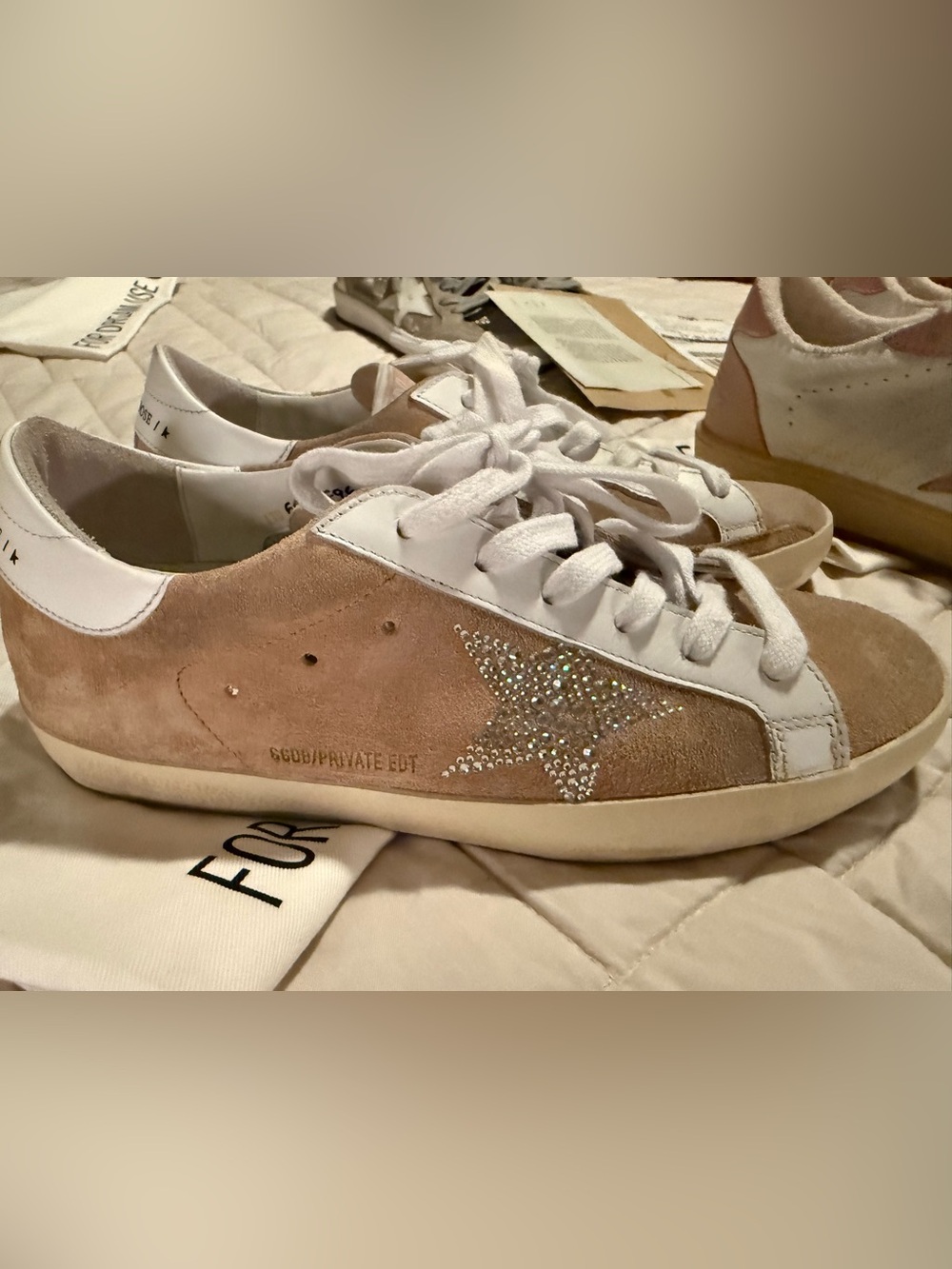 Golden Goose Beige Suede Crystal Star Sneakers - Women's Ballstar